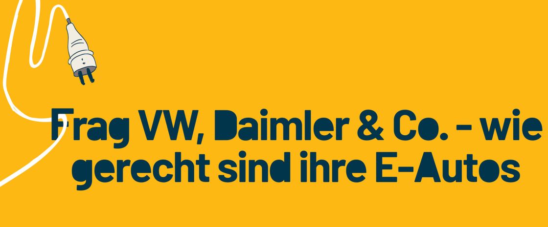 Grafik: gelber Hintergrund, ein weißer Stromstecker und eine Losung