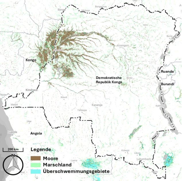 Karte vom größten Moor im Kongo